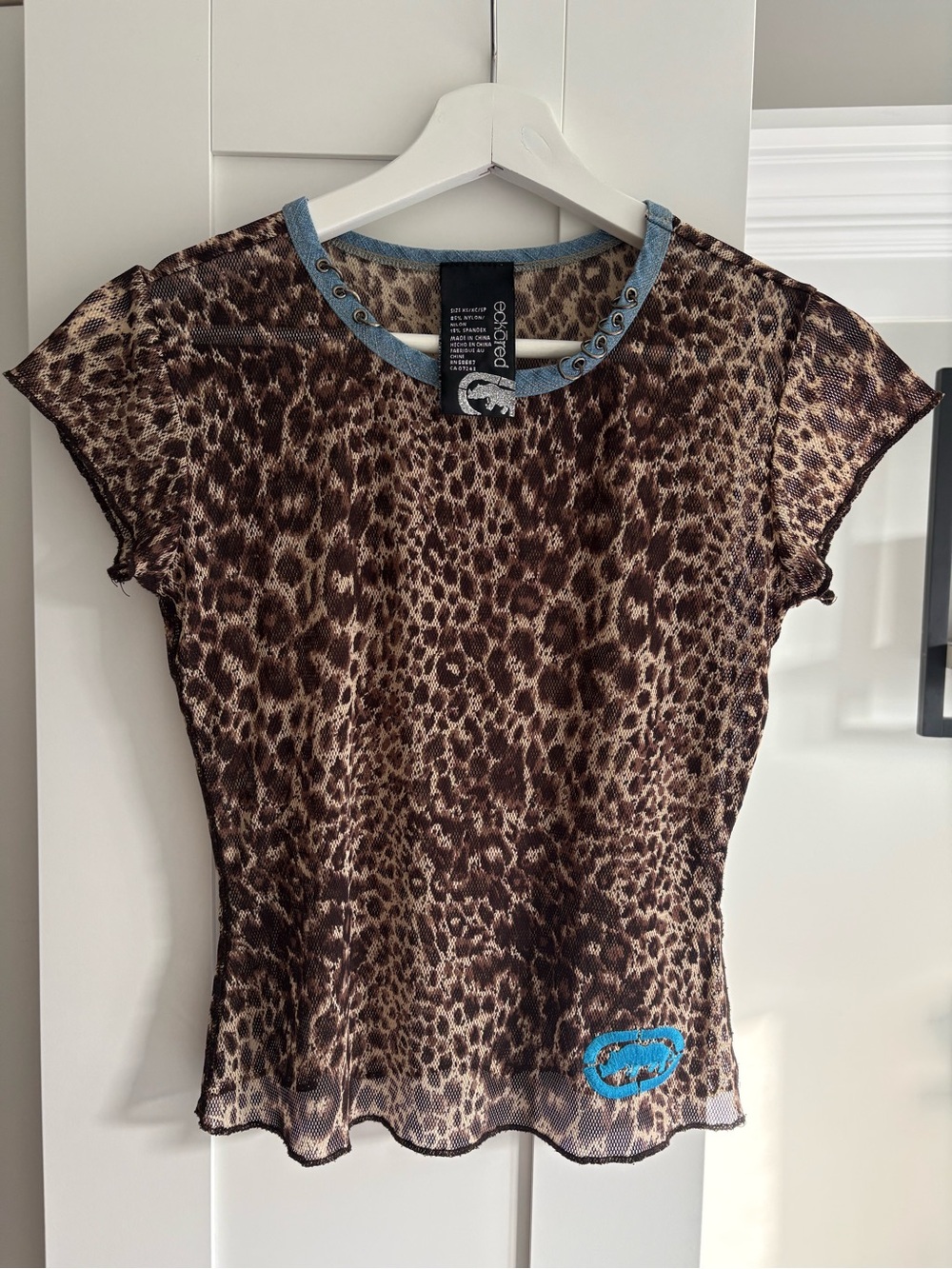 Ecko Red Y2K Leopard Print Sheer Top